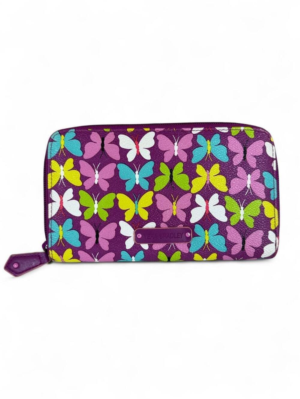 Vera Bradley Flutterby Butterflies Zip Around Accordion Wallet Faux Leather